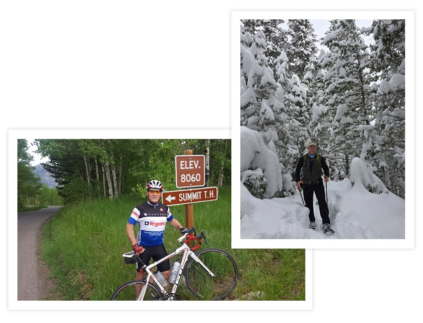 Tony biking at Alpine Loop and Snowshoeing in American Fork Canyon